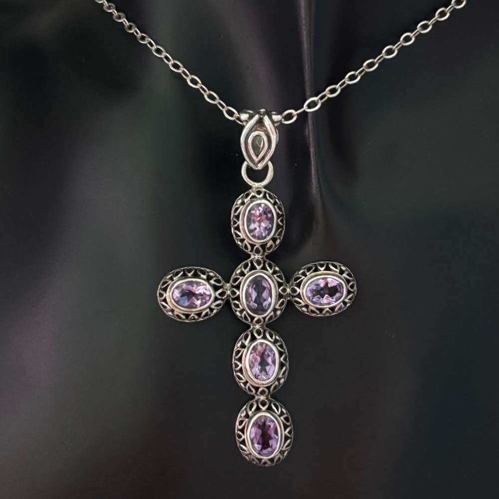 Artisan Amethyst Sterling Silver Cross Necklace